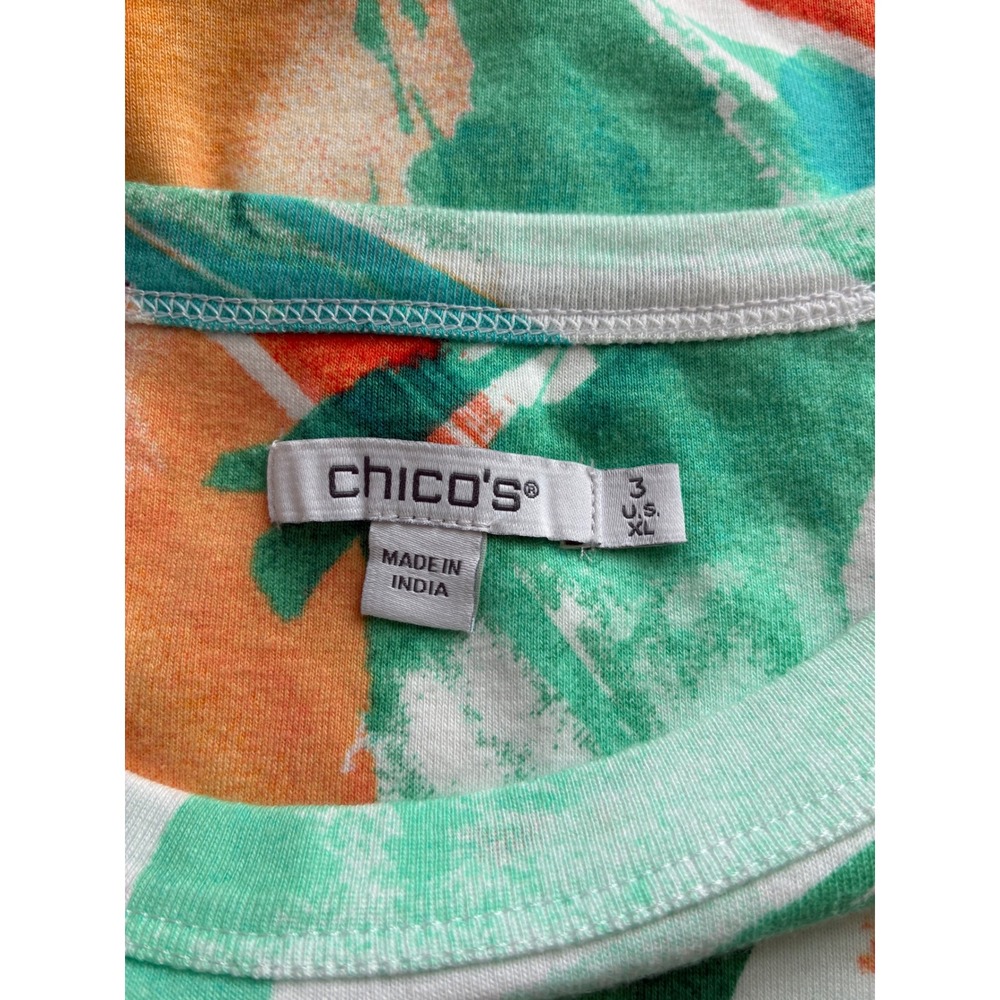 Chico's Women Abstract Brushstroke Sleeveless Knit Top Orange Teal Size 3 XL - Picture 3 of 6